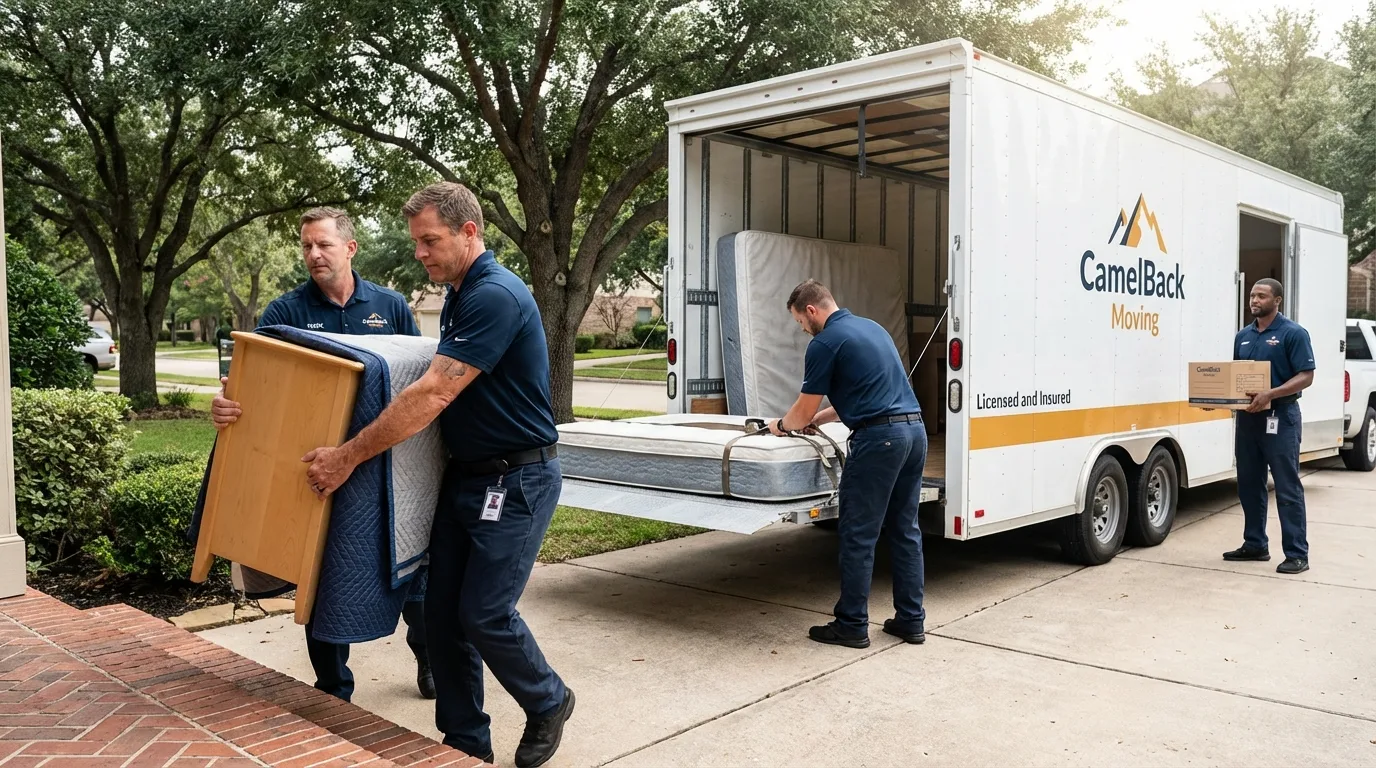 Crew loading residential truck for cross-state move from Kewaunee, WI